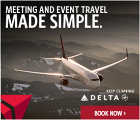Meeting and Event Travel Made Simple. Delta airplane in flight.
